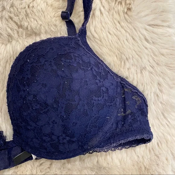 TEZENIA Dark Navy Navy Plunge Lace Padded Bra - Picture 3 of 5